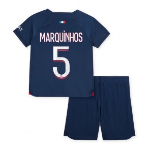 Lacne Dětský Futbalové dres Paris Saint-Germain Marquinhos #5 2023-24 Krátky Rukáv - Domáci (+ trenírky)